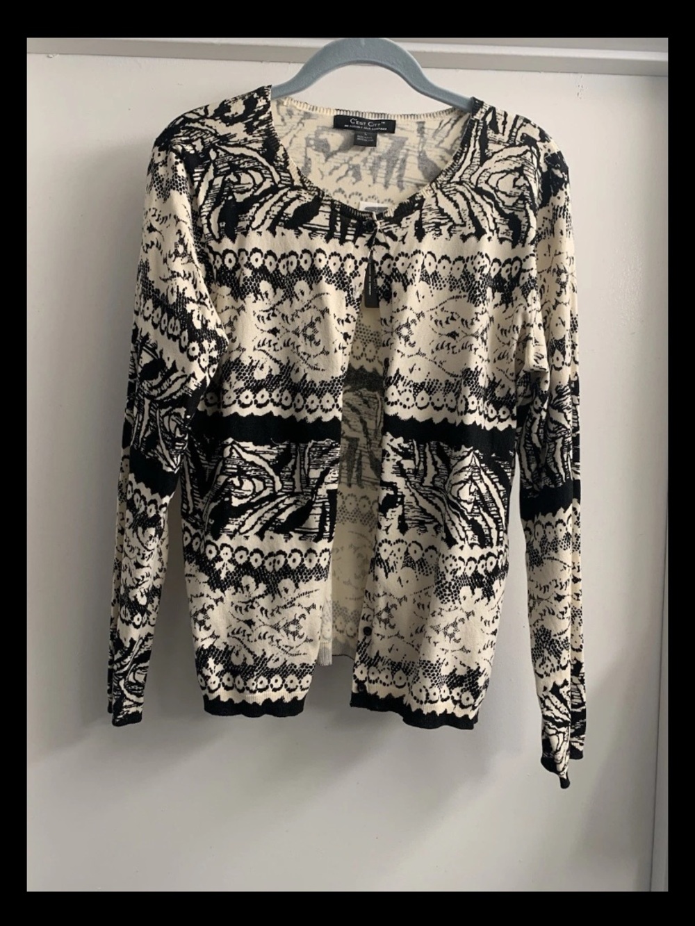 Cest Black & Cream Patterned Open Knit Cardigan